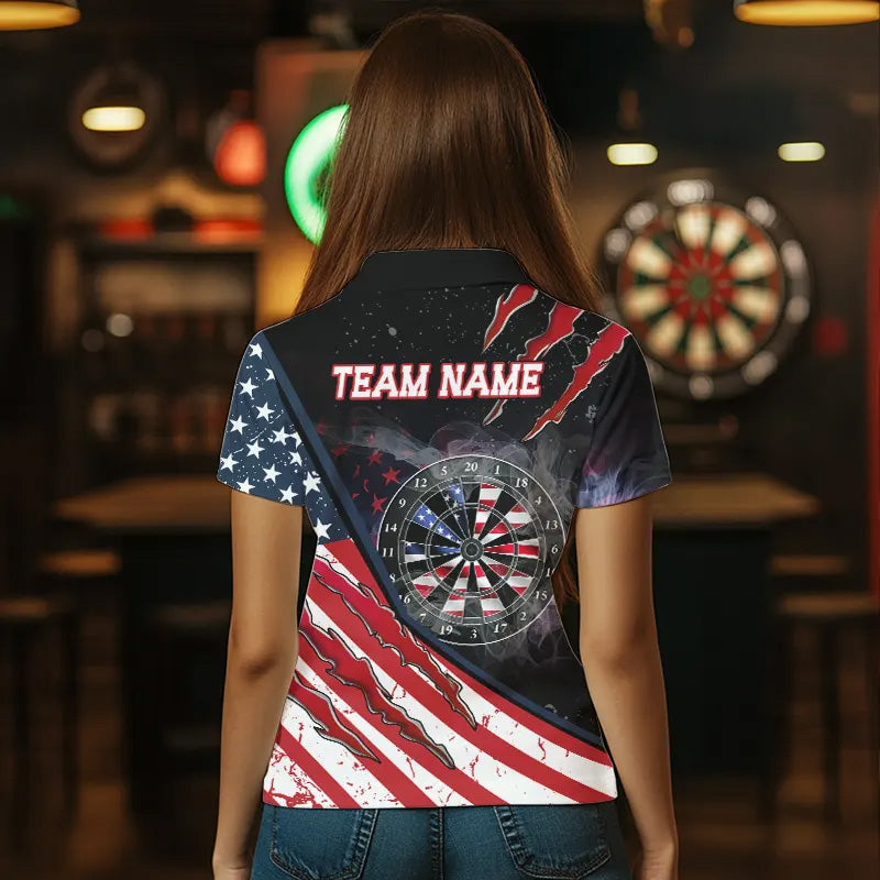 American Flag Smoke Dart Shirts For Women Custom Darts Jersey Pocket Option TDM3518