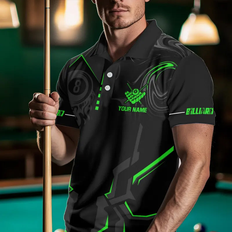 Customized 8 Ball Pool Crown Men Billiard Shirts, Green And Black Billiard Team Shirts Pool Jersey TDM3664