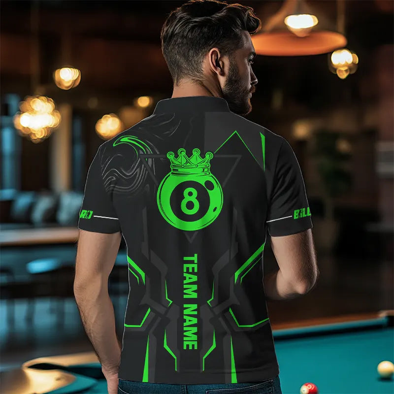 Customized 8 Ball Pool Crown Men Billiard Shirts, Green And Black Billiard Team Shirts Pool Jersey TDM3664