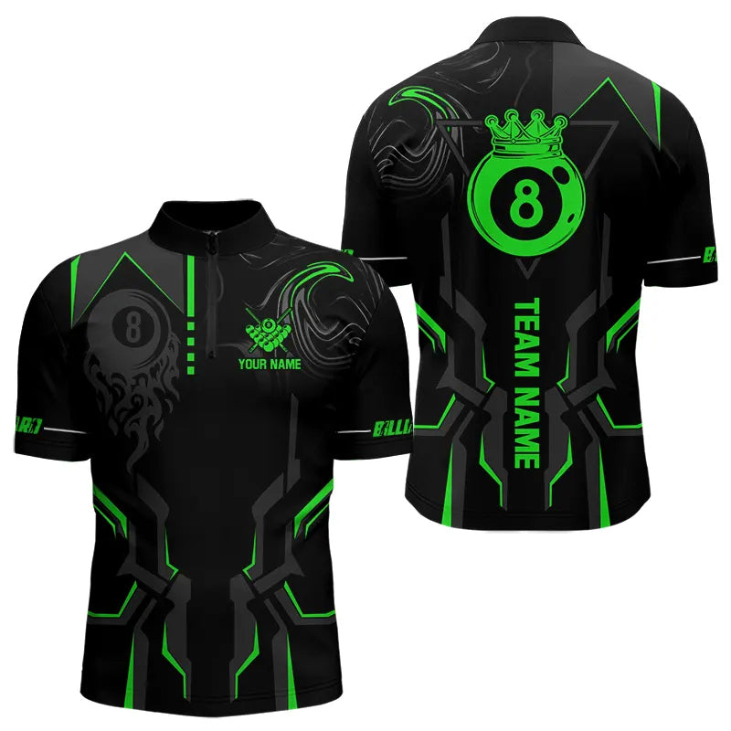 Customized 8 Ball Pool Crown Men Billiard Shirts, Green And Black Billiard Team Shirts Pool Jersey TDM3664