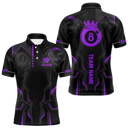 Customized 8 Ball Pool Crown Men Billiard Shirts, Purple And Black Billiard Team Shirts Pool Jersey TDM3665