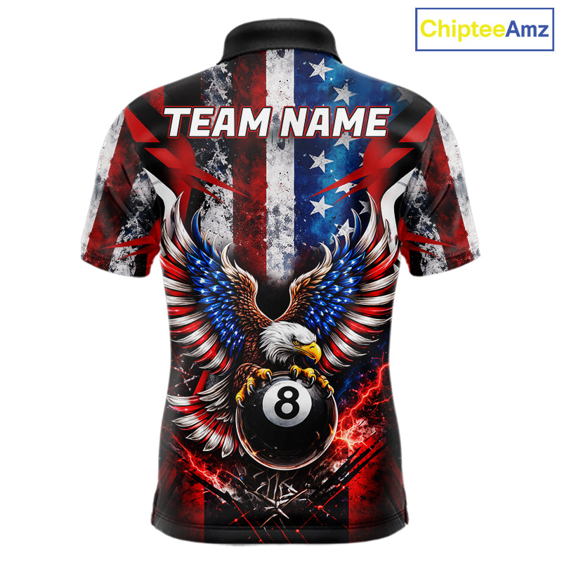 Vintage American Flag Eagle 8 Ball Billiard Shirt For Men Custom Pool Team Jersey Polo & 1/4 Zip TDM5991