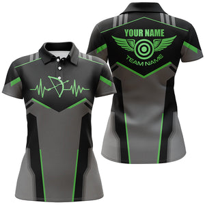 Personalized Funny Archery Heartbeat Polo Shirts For Women Custom Name Archery Jersey | Green TDM1345