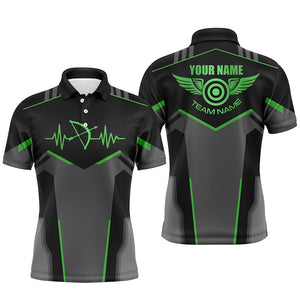 Personalized Funny Archery Heartbeat Polo Shirts For Men Custom Name Archery Jersey | Green TDM1345