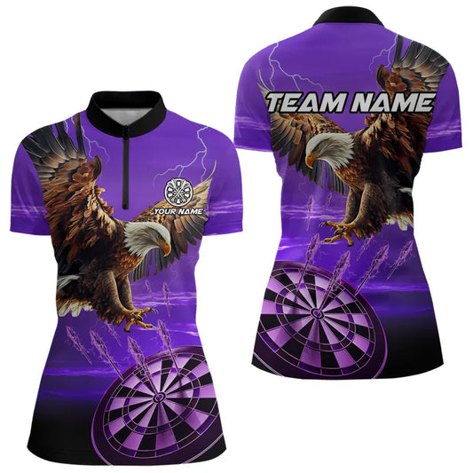 Personalized Purple Dartboard Eagle Darts Shirts For Women Custom Team Darts Jersey Polo & 1/4 Zip TDM3809