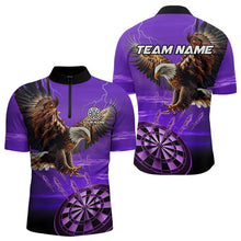 Load image into Gallery viewer, Personalized Purple Dartboard Eagle Darts Shirts For Men Custom Team Darts Jersey Polo &amp; 1/4 Zip TDM3809