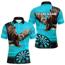 Load image into Gallery viewer, Personalized Cyan Blue Dartboard Eagle Dart Shirts For Men Custom Team Darts Jersey Polo &amp; 1/4 Zip TDM3810