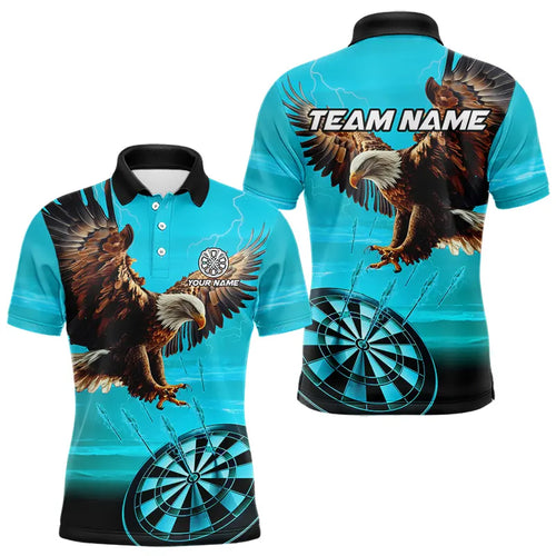 Personalized Cyan Blue Dartboard Eagle Dart Shirts For Men Custom Team Darts Jersey Polo & 1/4 Zip TDM3810