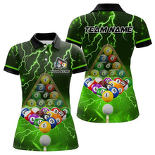 Load image into Gallery viewer, Thunder Lightning Storm Custom 3D Billiard Shirts For Women, Billiard Balls Team Jerseys |Green TDM3816