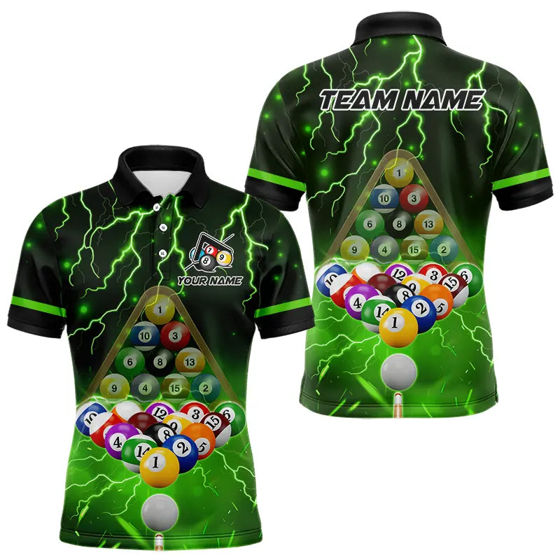 Thunder Lightning Storm Custom 3D Billiard Shirts For Men, Billiard Balls Team Jerseys |Green TDM3816