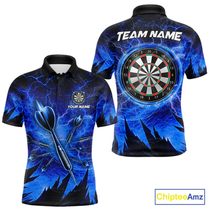 Personalized Blue Darts Polo & 1/4 Zip For Men Custom Thunder Lightning Darts Team Jersey TDM6217