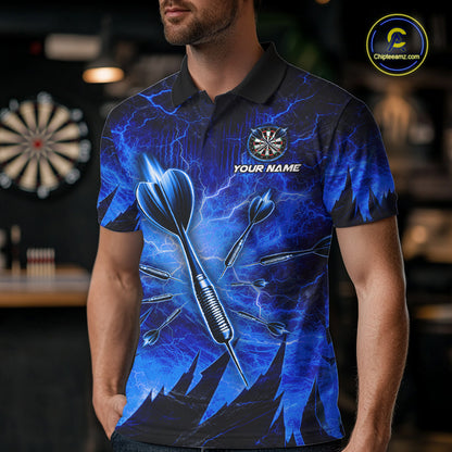 Personalized Blue Darts Polo & 1/4 Zip For Men Custom Thunder Lightning Darts Team Jersey TDM6217