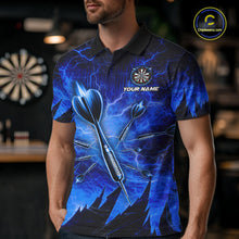 Load image into Gallery viewer, Personalized Blue Darts Polo &amp; 1/4 Zip For Men Custom Thunder Lightning Darts Team Jersey TDM6217