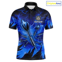 Load image into Gallery viewer, Personalized Blue Darts Polo &amp; 1/4 Zip For Men Custom Thunder Lightning Darts Team Jersey TDM6217