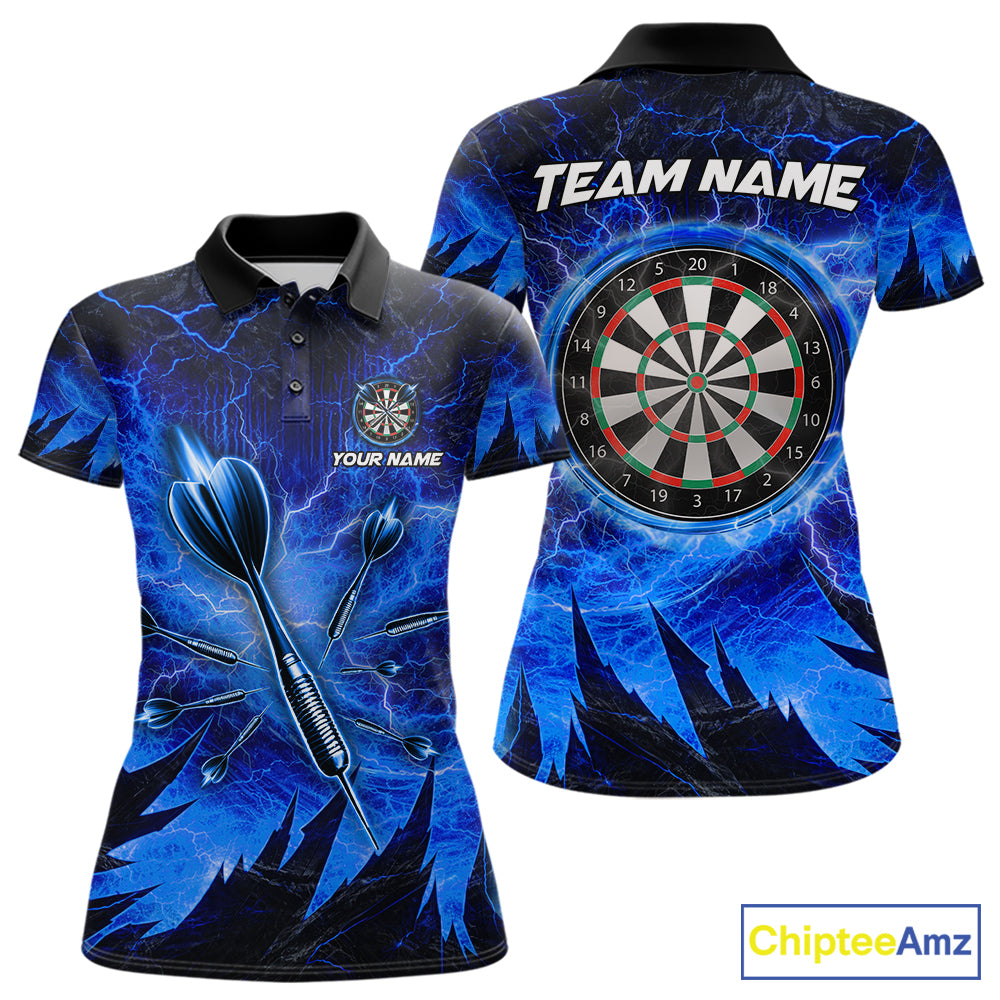 Personalized Blue Darts Polo & 1/4 Zip For Women Custom Thunder Lightning Darts Team Jersey TDM6217