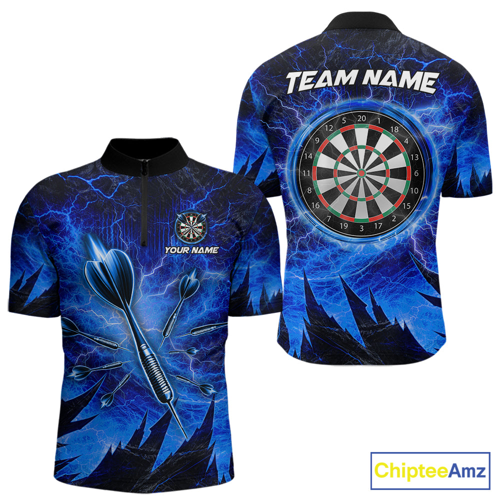 Personalized Blue Darts Polo & 1/4 Zip For Men Custom Thunder Lightning Darts Team Jersey TDM6217