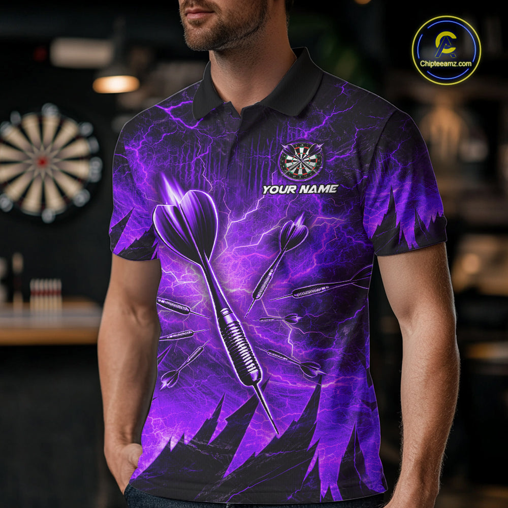 Personalized Purple Darts Polo & 1/4 Zip For Men Custom Thunder Lightning Darts Team Jersey TDM6218