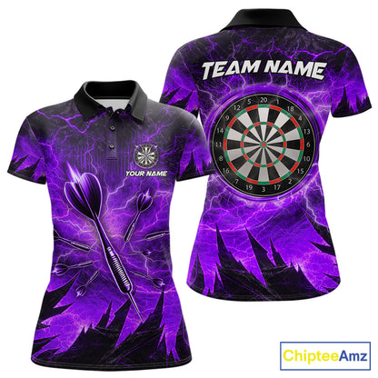 Personalized Purple Darts Polo & 1/4 Zip For Women Custom Thunder Lightning Darts Team Jersey TDM6218