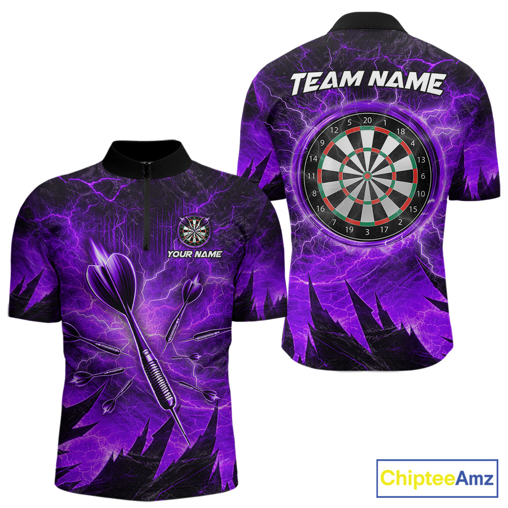 Personalized Purple Darts Polo & 1/4 Zip For Men Custom Thunder Lightning Darts Team Jersey TDM6218