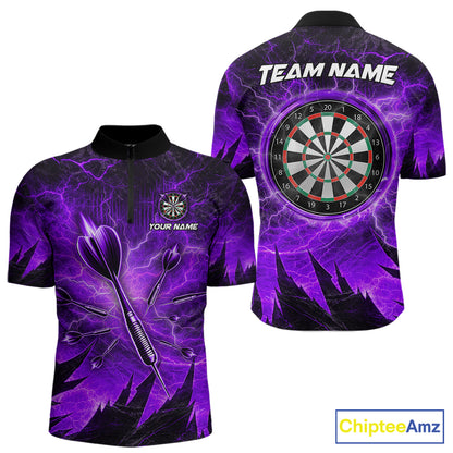 Personalized Purple Darts Polo & 1/4 Zip For Men Custom Thunder Lightning Darts Team Jersey TDM6218