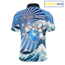 Load image into Gallery viewer, Custom Blue Funny Waves Ocean Bowling Shirt For Men, Bowling Team Jersey Polo &amp; 1/4 Zip TDM6223