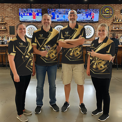 Black And Gold Darts Polo & 1/4 Zip For Women Custom Darts Jersey, Darts Tournament Team Shirt TDM6226