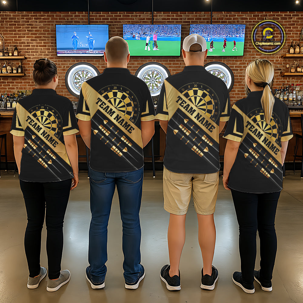 Black And Gold Darts Polo & 1/4 Zip For Women Custom Darts Jersey, Darts Tournament Team Shirt TDM6226