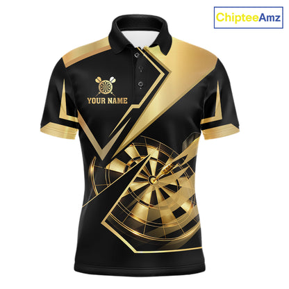 Black And Gold Darts Polo & 1/4 Zip For Men Custom Darts Jersey, Darts Tournament Team Shirt TDM6226