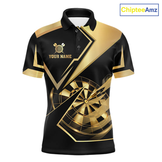 Black And Gold Darts Polo & 1/4 Zip For Men Custom Darts Jersey, Darts Tournament Team Shirt TDM6226