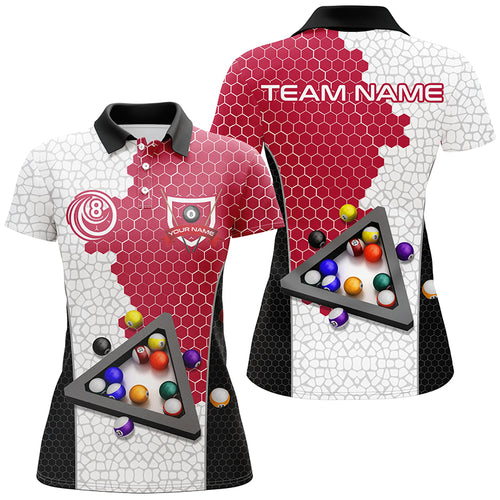 Personalized Billiards Balls Women Billiard Shirts, Custom Team Name Billiard Pool Shirts |Red TDM1554