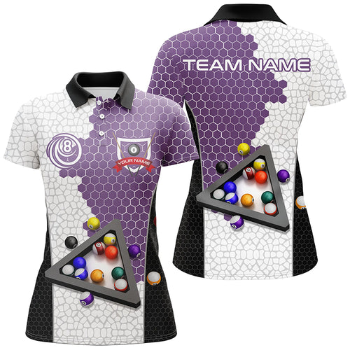 Personalized Billiards Balls Women Billiard Shirts, Custom Team Name Billiard Pool Shirts |Purple TDM1555