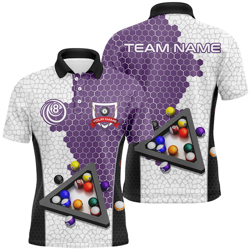 Personalized Billiards Balls Men Billiard Shirts, Custom Team Name Billiard Pool Shirts |Purple TDM1555