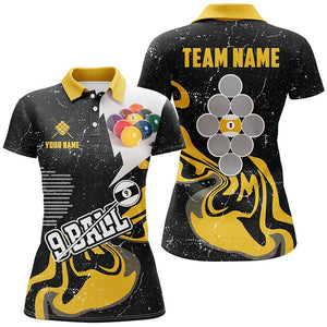 Personalized Yellow Black 9 Ball Pool Women Billiard Shirts Custom Grunge 9 Ball Billiard Team Shirts TDM1936