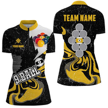 Load image into Gallery viewer, Personalized Yellow Black 9 Ball Pool Women Billiard Shirts Custom Grunge 9 Ball Billiard Team Shirts TDM1936