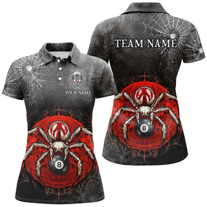 Personalized Grunge Spider Web 8 Ball Pool Women Billiard Shirts, Scary Billiard Jerseys |Red TDM2643