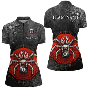 Personalized Grunge Spider Web 8 Ball Pool Women Billiard Shirts, Scary Billiard Jerseys |Red TDM2643