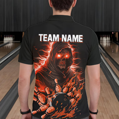 Black And Orange Lightning Grim Reaper Skull Bowling Shirts For Men Custom Bowling Team Jersey TDM7746
