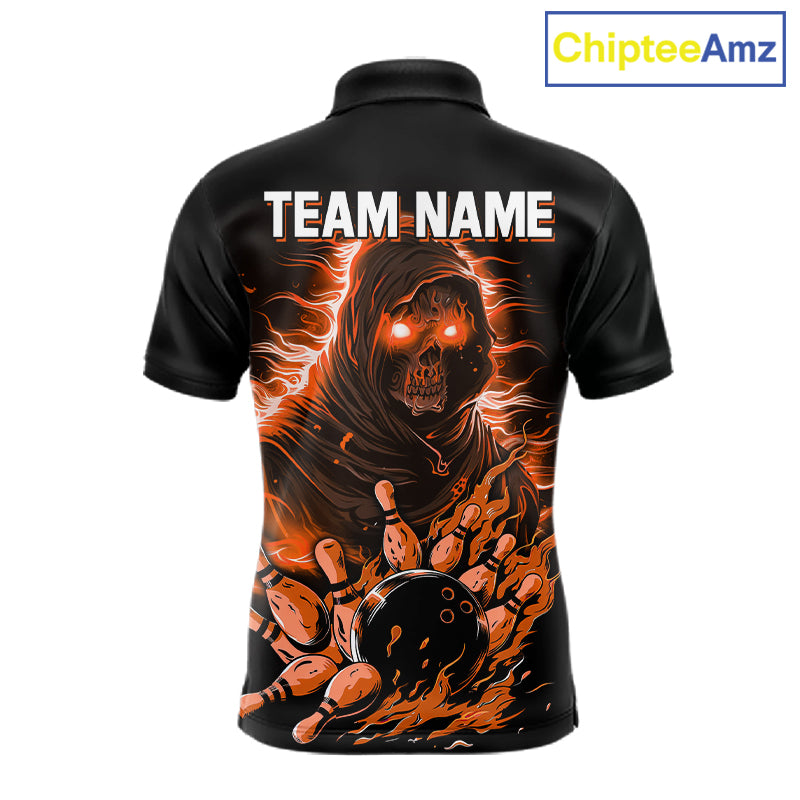 Black And Orange Lightning Grim Reaper Skull Bowling Shirts For Men Custom Bowling Team Jersey TDM7746