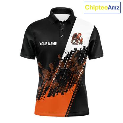 Black And Orange Lightning Grim Reaper Skull Bowling Shirts For Men Custom Bowling Team Jersey TDM7746