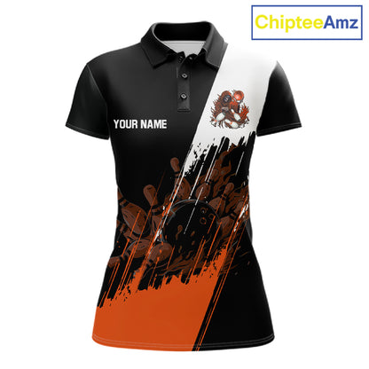 Black And Orange Lightning Grim Reaper Skull Bowling Shirts For Women Custom Bowling Team Jersey TDM7746