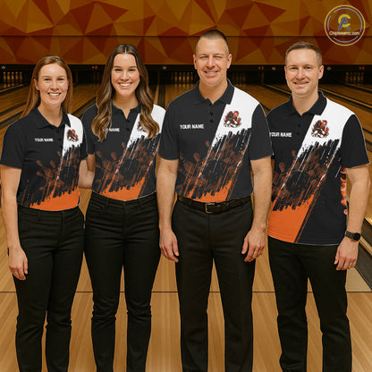 Black And Orange Lightning Grim Reaper Skull Bowling Shirts For Men Custom Bowling Team Jersey TDM7746
