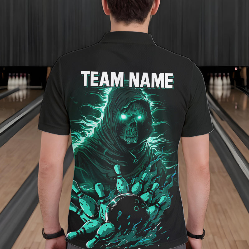 Black And Teal Lightning Grim Reaper Skull Bowling Shirts For Men Custom Bowling Team Jersey TDM7747