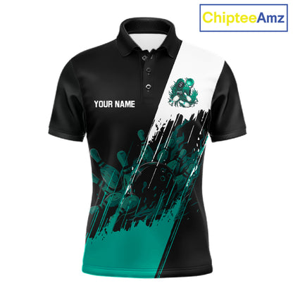 Black And Teal Lightning Grim Reaper Skull Bowling Shirts For Men Custom Bowling Team Jersey TDM7747