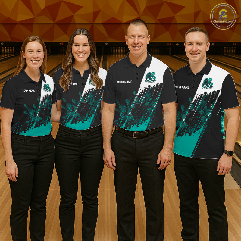 Black And Teal Lightning Grim Reaper Skull Bowling Shirts For Men Custom Bowling Team Jersey TDM7747