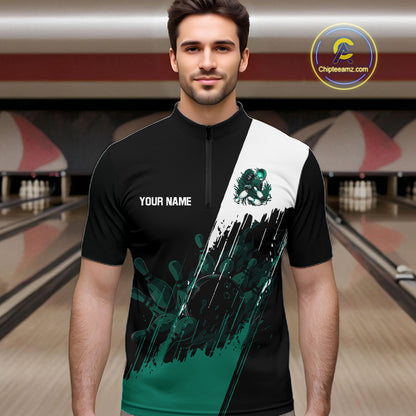 Black And Teal Lightning Grim Reaper Skull Bowling Shirts For Men Custom Bowling Team Jersey TDM7747