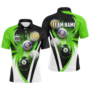 Personalized Billiard Tournament Shirts For Men Custom Team Name Billiard Balls Pool Jerseys |Green TDM2889