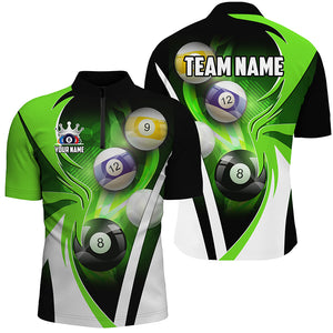 Personalized Billiard Tournament Shirts For Men Custom Team Name Billiard Balls Pool Jerseys |Green TDM2889