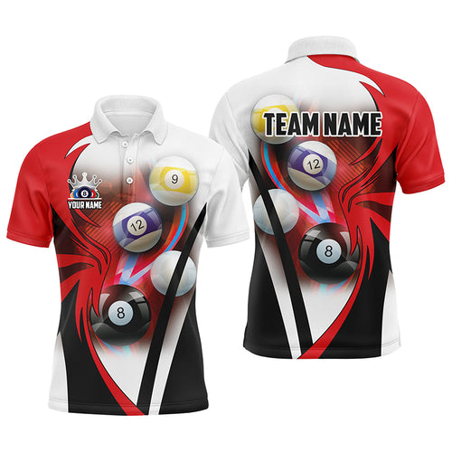 Personalized Billiard Tournament Shirts For Men Custom Team Name Billiard Balls Pool Jerseys |Red TDM2890