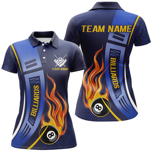 Blue 8 Ball Flame Fire Women Billiard Shirts Custom Billiard League Pool Jerseys For Team Pooler TDM2896