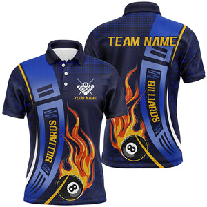 Blue 8 Ball Flame Fire Men Billiard Shirts Custom Billiard League Pool Jerseys For Team Pooler TDM2896